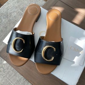 NEW! Chloe C Black Sandals / Slides / Mules 36.5